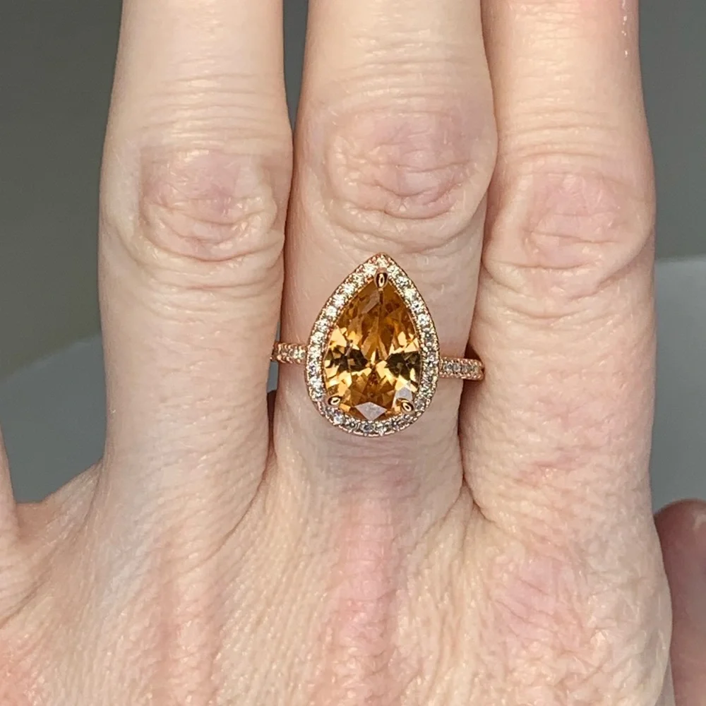 Rose Gold Plated Champagne CZ Ring - Picture 3 of 3